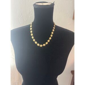 Anne Dick Necklace Modernist Brutalist Hammered Texture Designer Signed Gold Ton